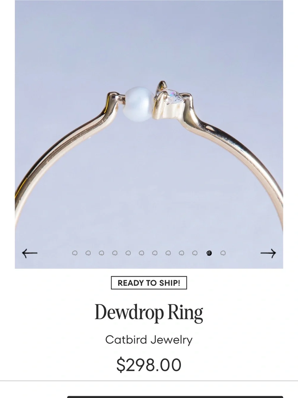 Catbird 14k Gold Dewdrop Ring Size 7